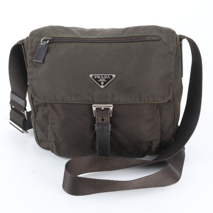 Prada Tessuto Nylon Triangle Logo Leather Shoulder Bag Crossbody Messenger