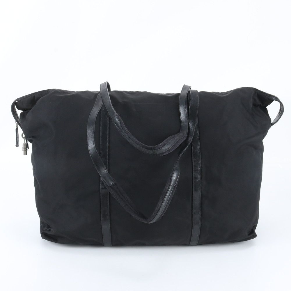 Prada White Tessuto Nylon Triangle Logo Leather Boston Bag