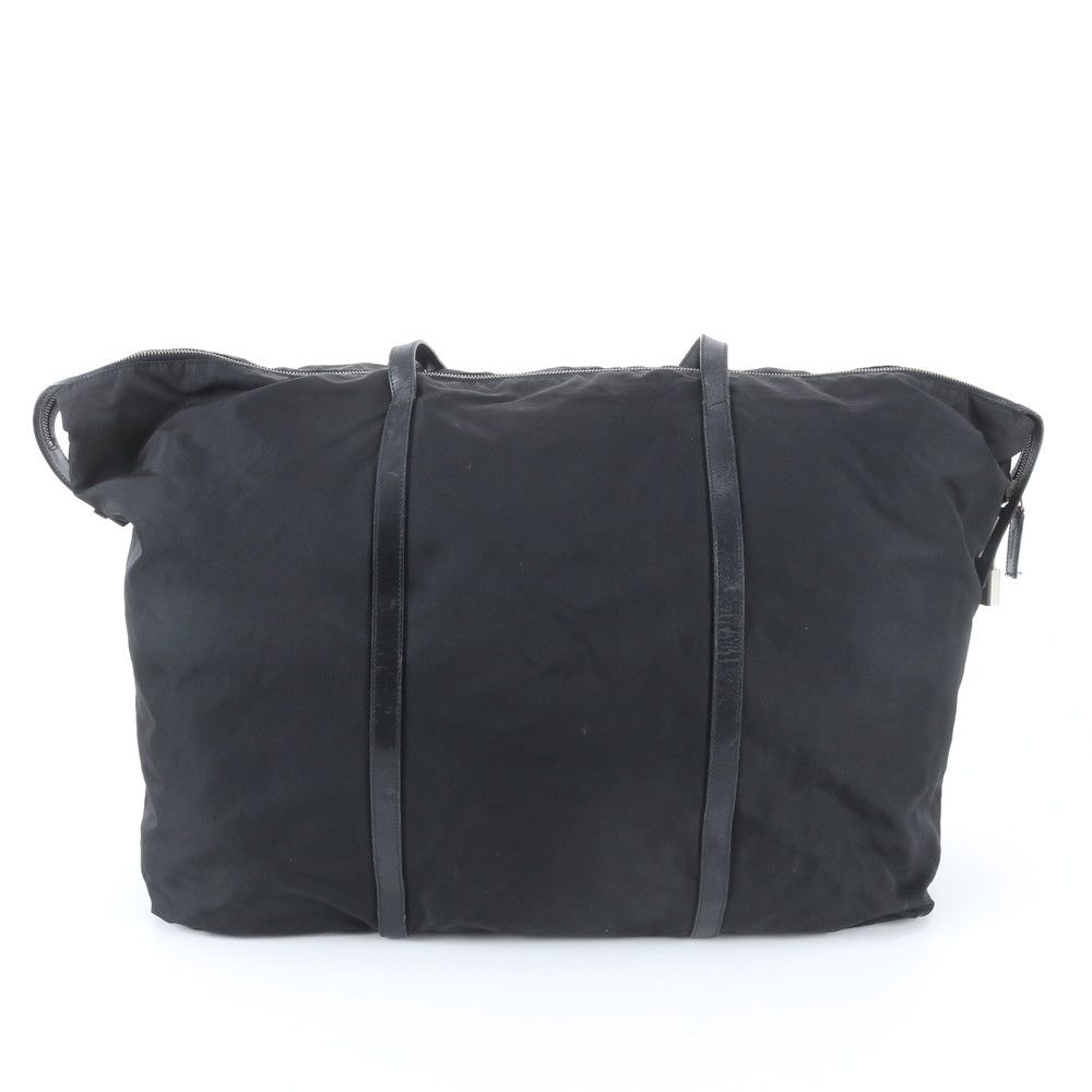 Prada White Tessuto Nylon Triangle Logo Leather Boston Bag — view 3