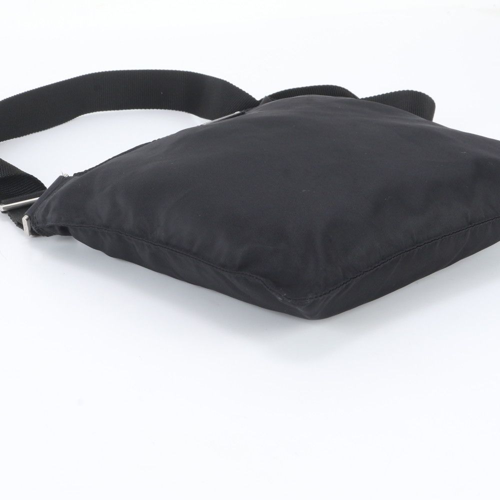 Prada Tessuto Nylon Triangle Logo Leather Shoulder Bag Crossbody Messenger Black — view 5