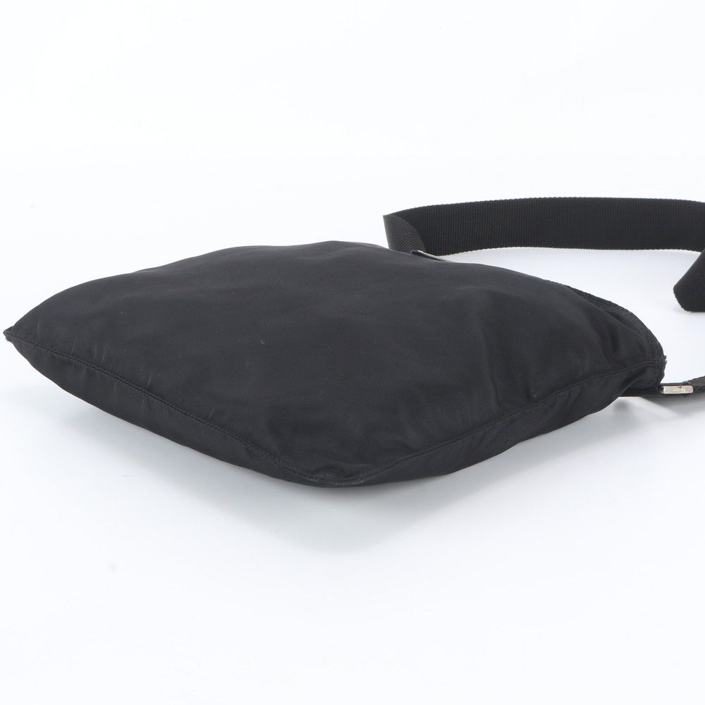 Prada Tessuto Nylon Triangle Logo Leather Shoulder Bag Crossbody Messenger Black — view 4