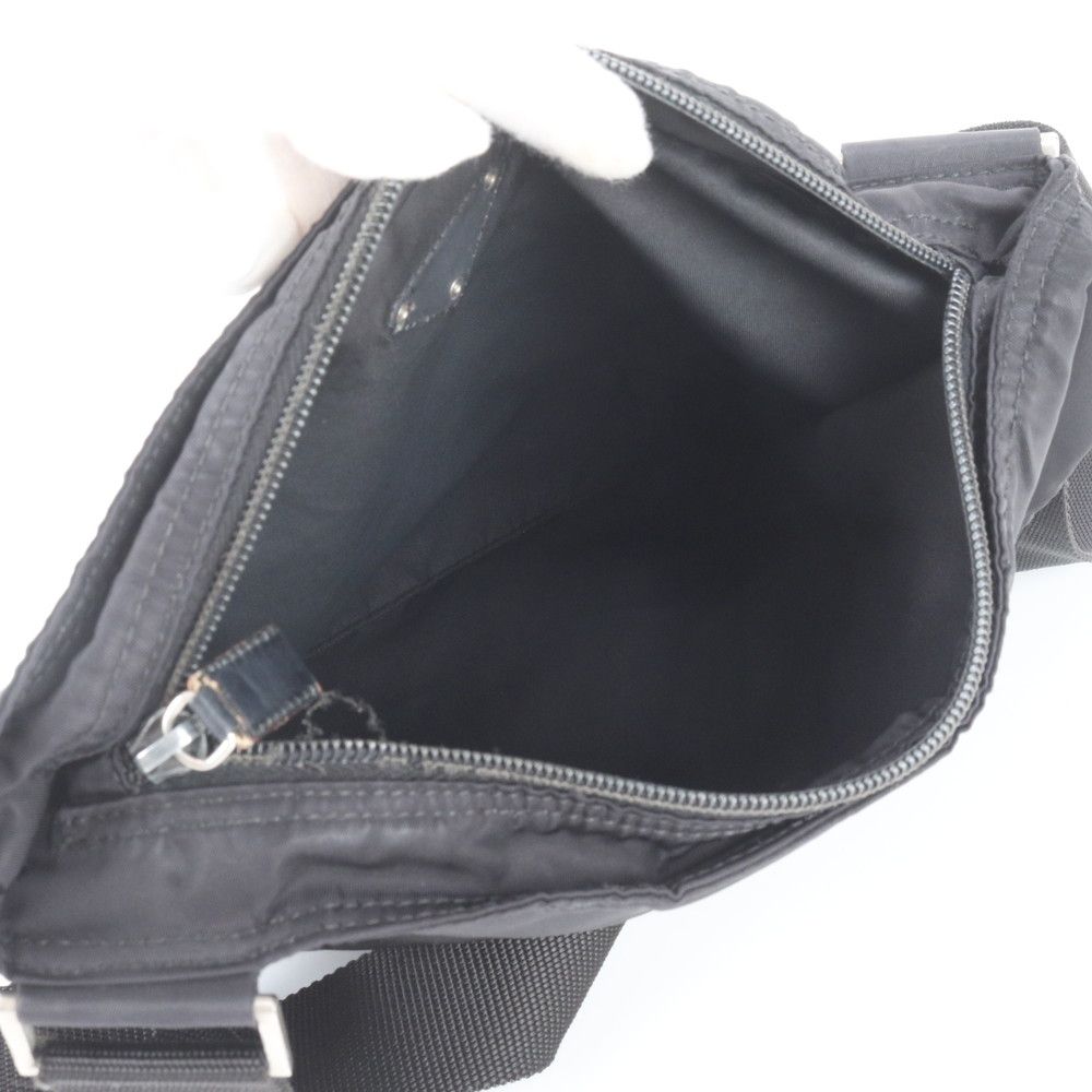 Prada Tessuto Nylon Triangle Logo Leather Shoulder Bag Crossbody Messenger Black — view 7