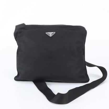 Prada Tessuto Nylon Triangle Logo Leather Shoulder Bag Crossbody Messenger Black