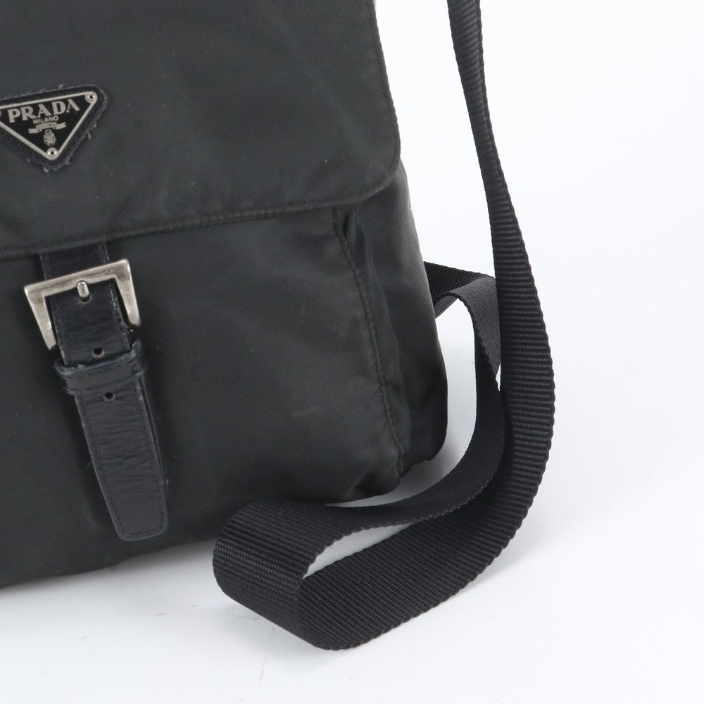 Prada Tessuto Nylon Triangle Logo Leather Shoulder Bag Crossbody Messenger — view 2