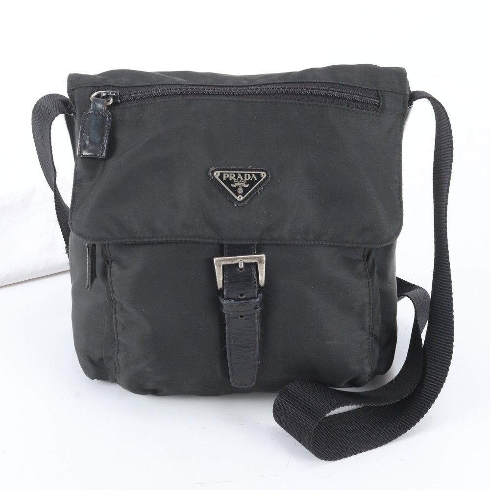 Prada Tessuto Nylon Triangle Logo Leather Shoulder Bag Crossbody Messenger