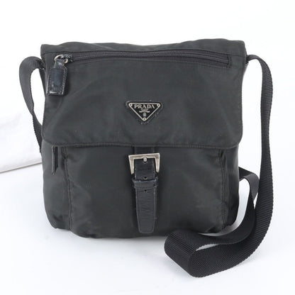 Prada Tessuto Nylon Triangle Logo Leather Shoulder Bag Crossbody Messenger