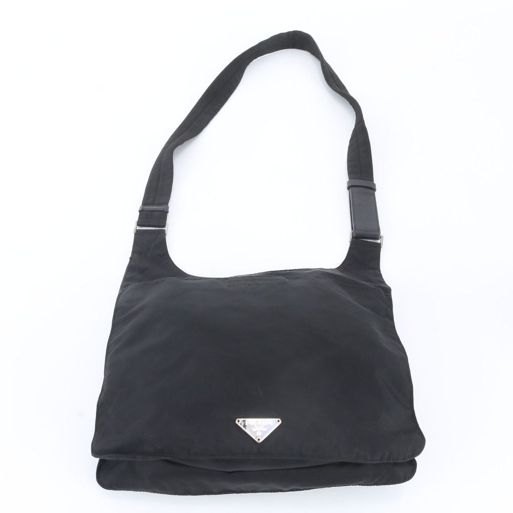 Prada White Tessuto Nylon Triangle Logo Leather Shoulder Bag Crossbody — view 4
