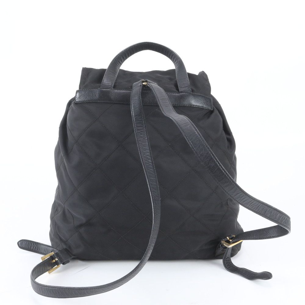 Prada Tessuto Nylon Triangle Logo Leather Backpack Black — view 3