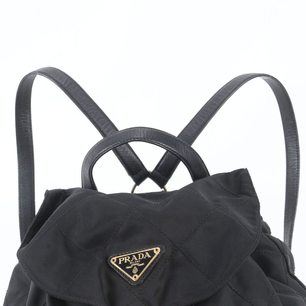 Prada Tessuto Nylon Triangle Logo Leather Backpack Black — view 2