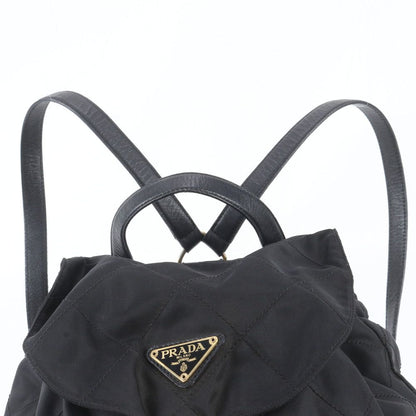 Prada Tessuto Nylon Triangle Logo Leather Backpack Black — view 2