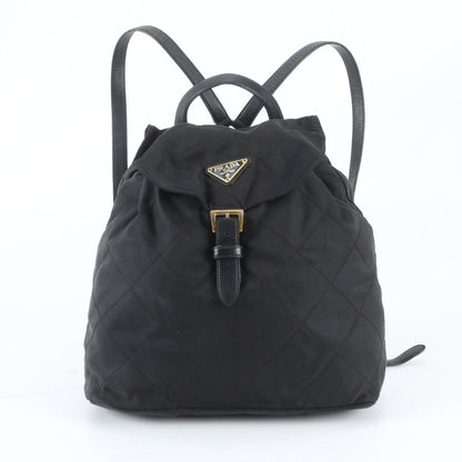 Prada Tessuto Nylon Triangle Logo Leather Backpack Black