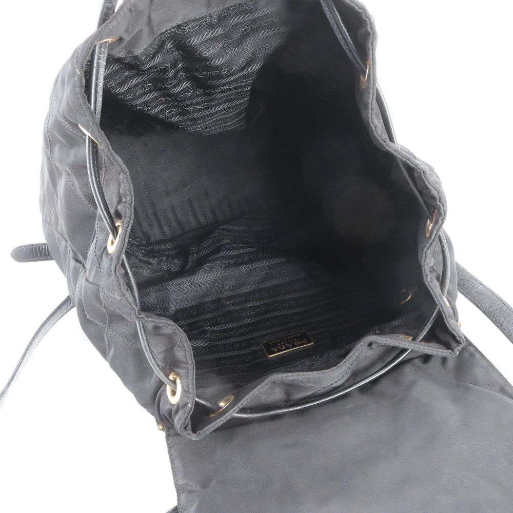 Prada Tessuto Nylon Triangle Logo Leather Backpack Black — view 7