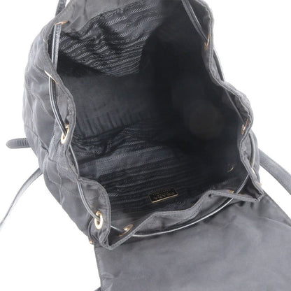 Prada Tessuto Nylon Triangle Logo Leather Backpack Black — view 7