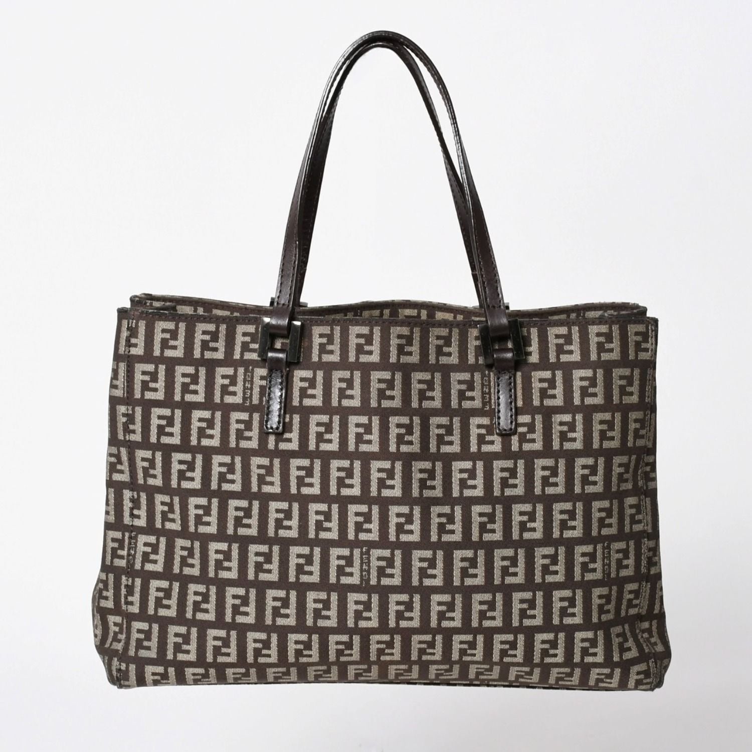Fendi Zucchino Pattern Handbag Canvas Leather Brown Black Metal — view 2