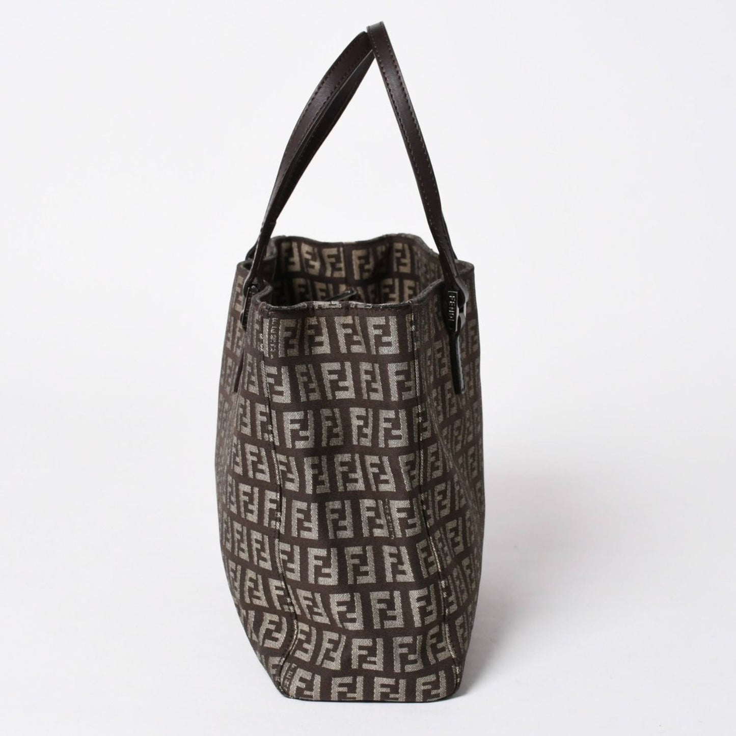 Fendi Zucchino Pattern Handbag Canvas Leather Brown Black Metal — view 4