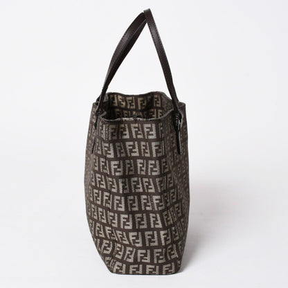 Fendi Zucchino Pattern Handbag Canvas Leather Brown Black Metal — view 4