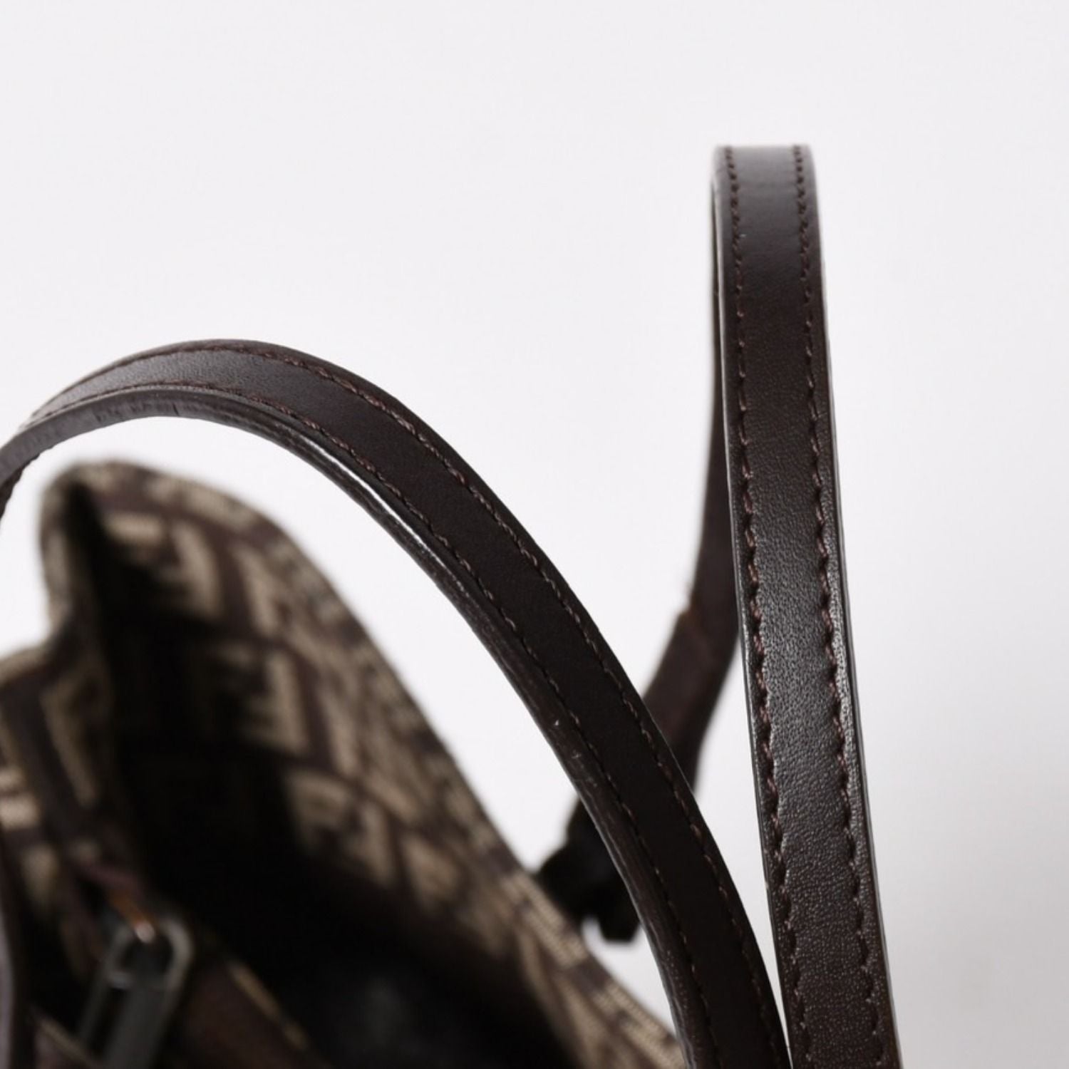 Fendi Zucchino Pattern Handbag Canvas Leather Brown Black Metal — view 5