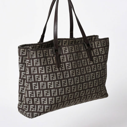 Fendi Zucchino Pattern Handbag Canvas Leather Brown Black Metal — view 3
