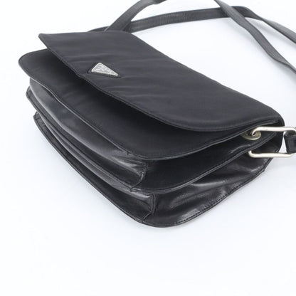 Prada Tessuto Nylon Triangle Logo Leather Shoulder Bag Black — view 6