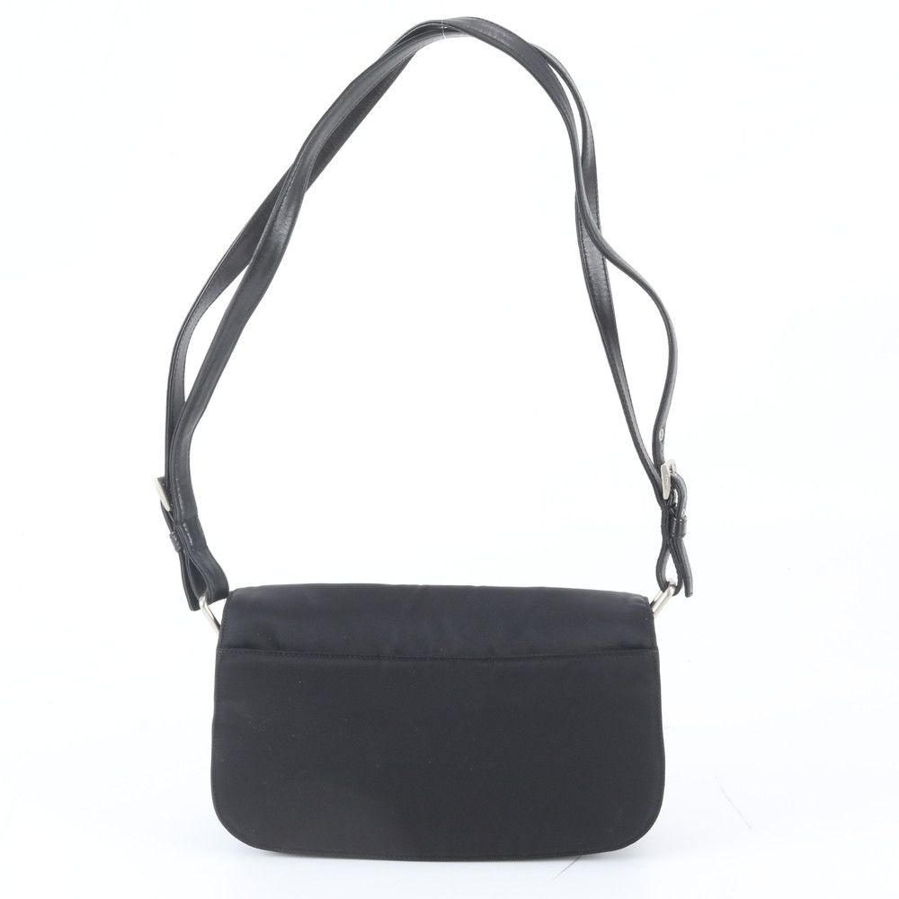 Prada Tessuto Nylon Triangle Logo Leather Shoulder Bag Black — view 3
