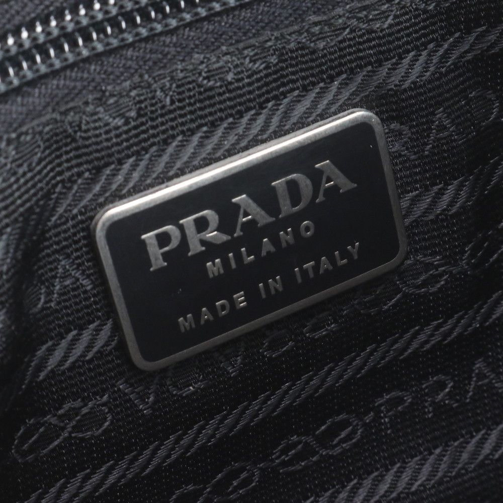 Prada Tessuto Nylon Triangle Logo Leather Shoulder Bag Black — view 8