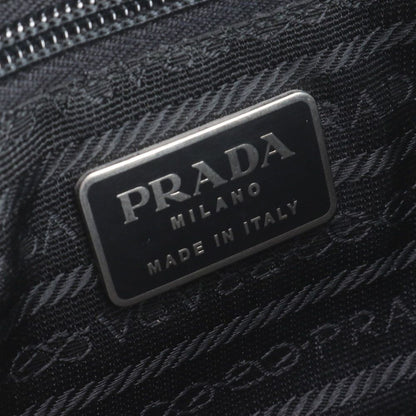 Prada Tessuto Nylon Triangle Logo Leather Shoulder Bag Black — view 8