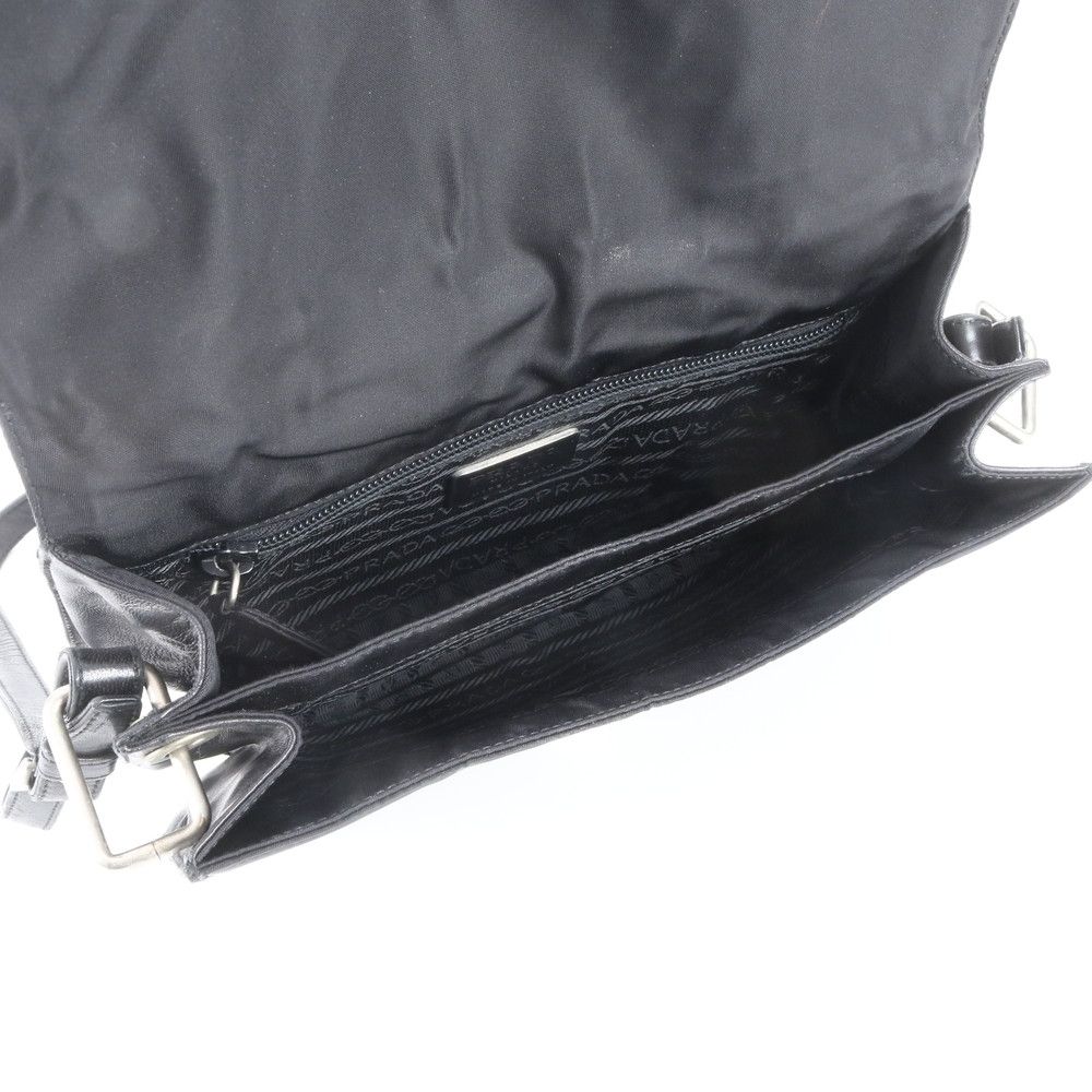 Prada Tessuto Nylon Triangle Logo Leather Shoulder Bag Black — view 7