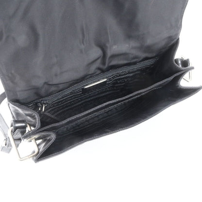 Prada Tessuto Nylon Triangle Logo Leather Shoulder Bag Black — view 7