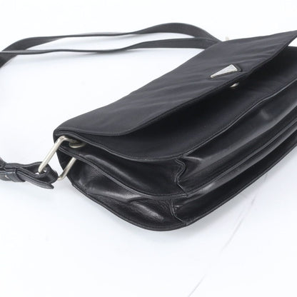 Prada Tessuto Nylon Triangle Logo Leather Shoulder Bag Black — view 4
