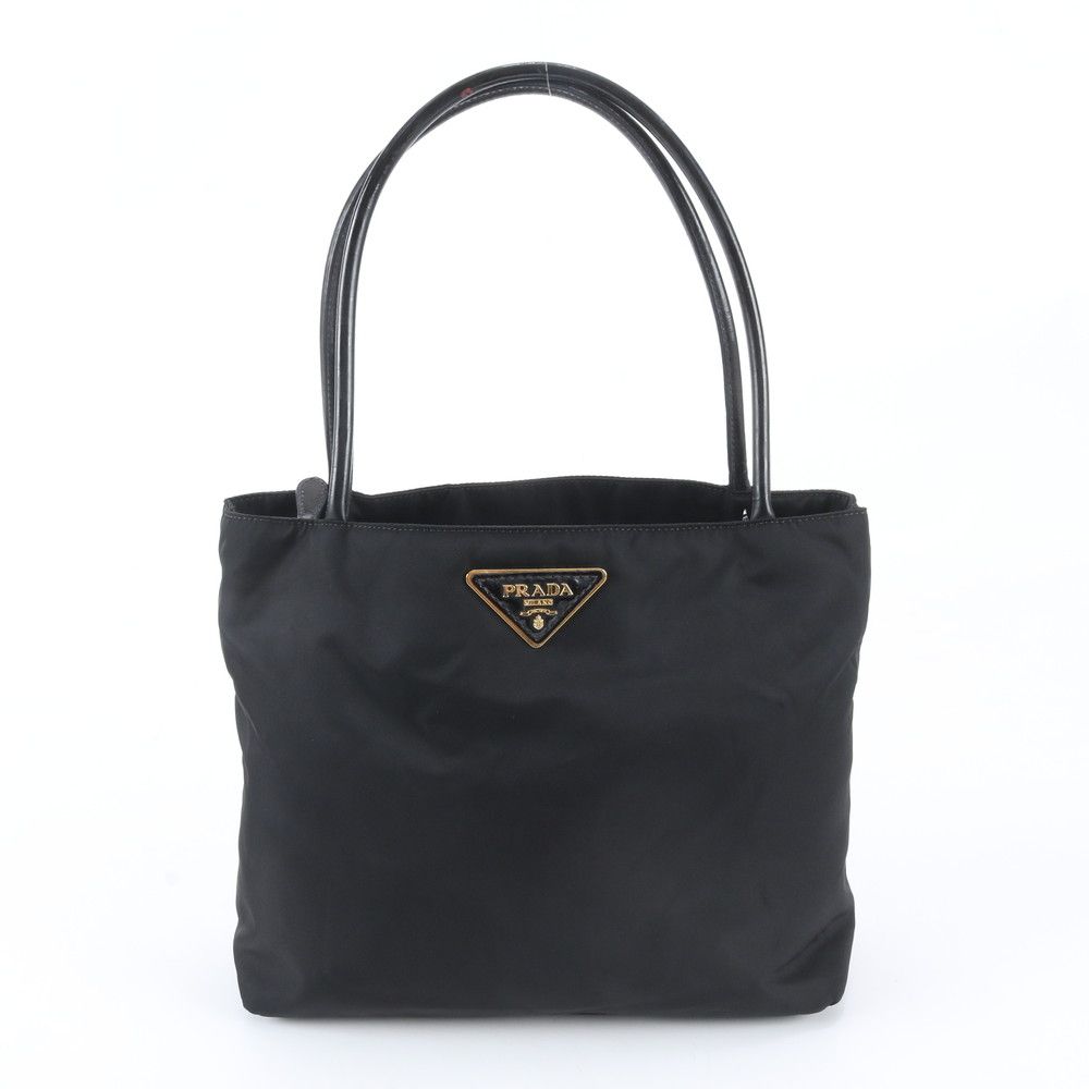 Prada Tessuto Nylon Triangle Logo Leather Tote Bag Shoulder