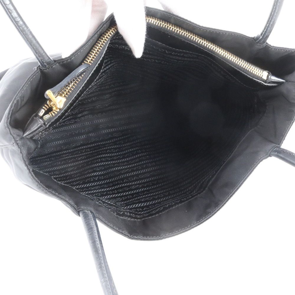 Prada Tessuto Nylon Triangle Logo Leather Tote Bag Shoulder — view 7