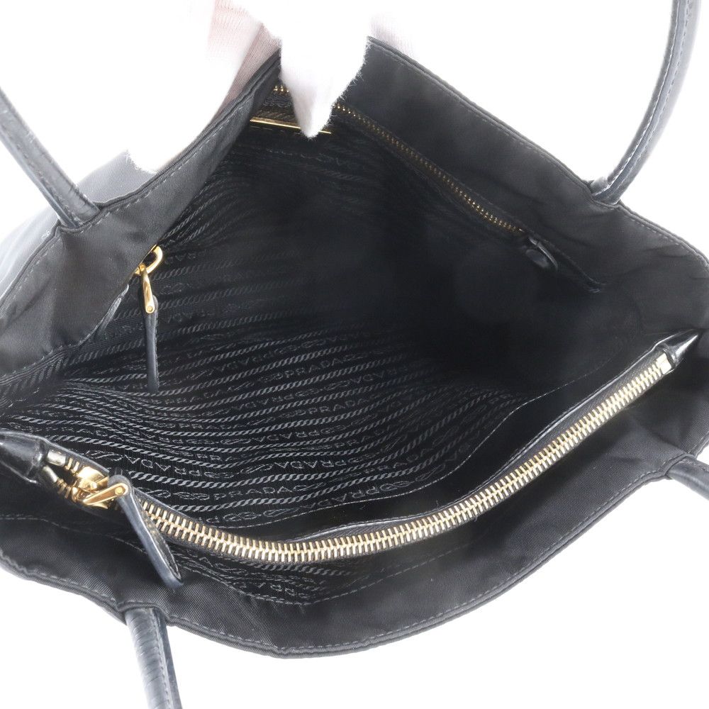 Prada Tessuto Nylon Triangle Logo Leather Tote Bag Shoulder — view 8