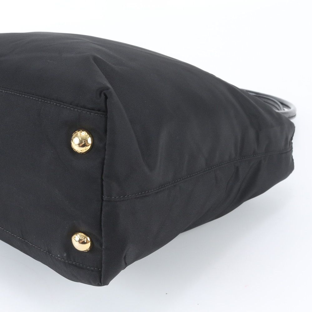 Prada Tessuto Nylon Triangle Logo Leather Tote Bag Shoulder — view 4