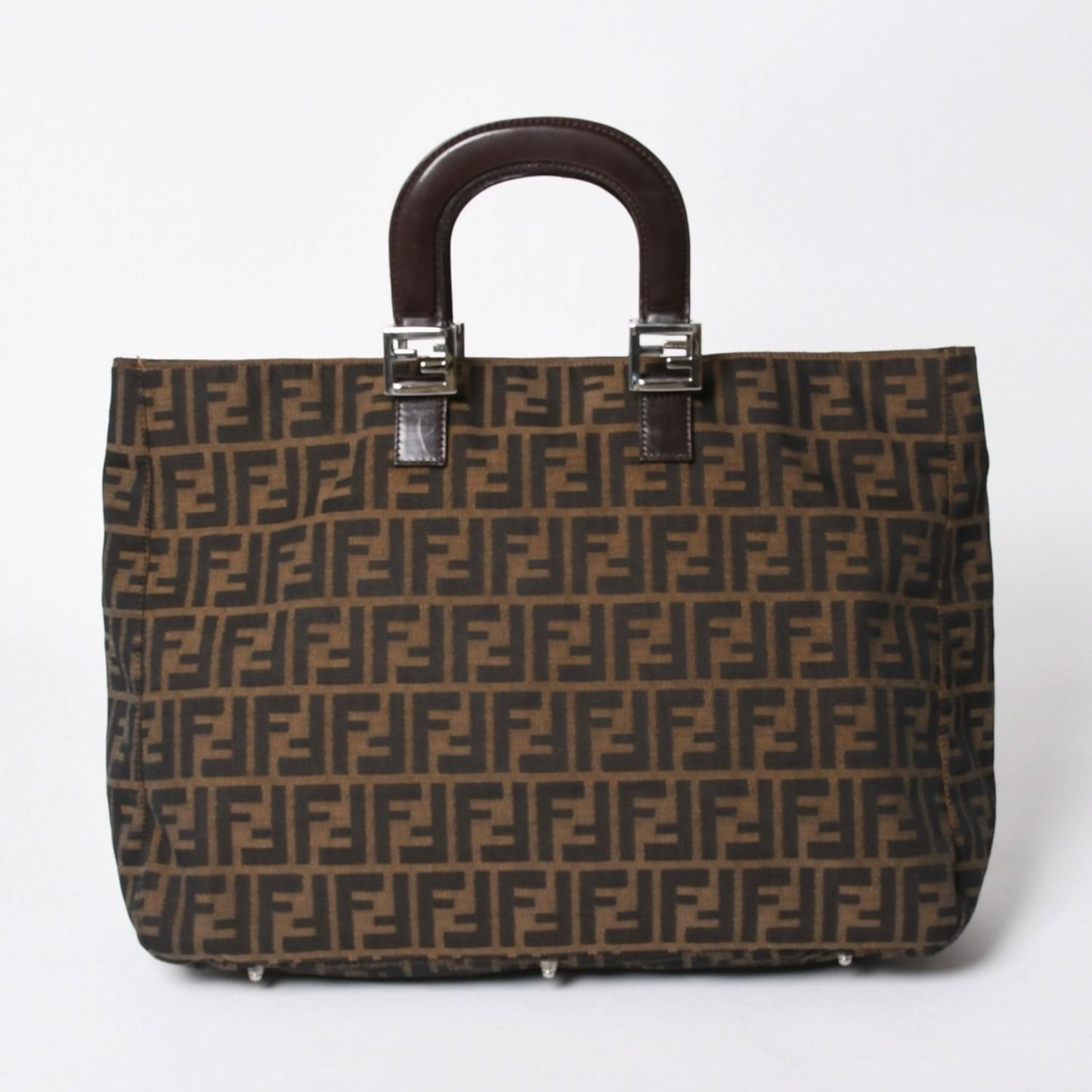 Fendi Tote Bag Zucca Pattern Canvas Leather Brown Silver — view 2