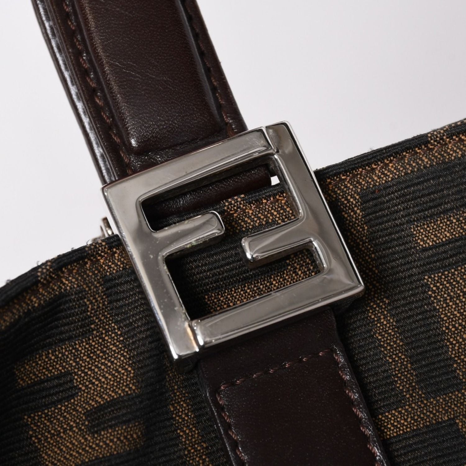 Fendi Tote Bag Zucca Pattern Canvas Leather Brown Silver — view 4