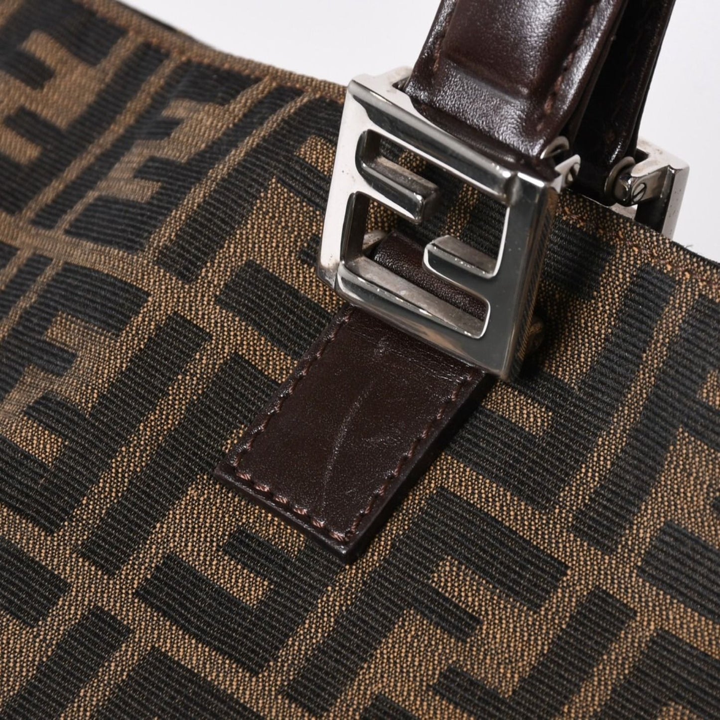 Fendi Tote Bag Zucca Pattern Canvas Leather Brown Silver — view 5