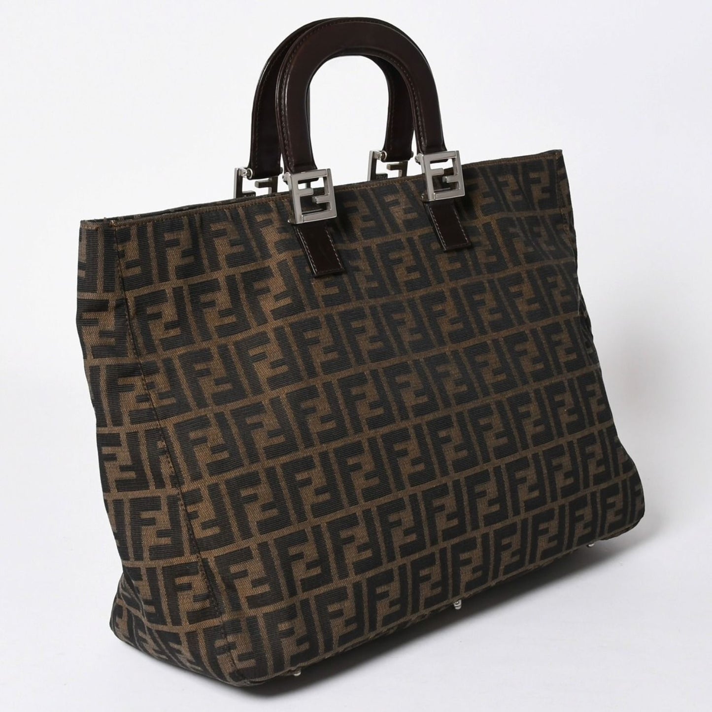 Fendi Tote Bag Zucca Pattern Canvas Leather Brown Silver — view 3