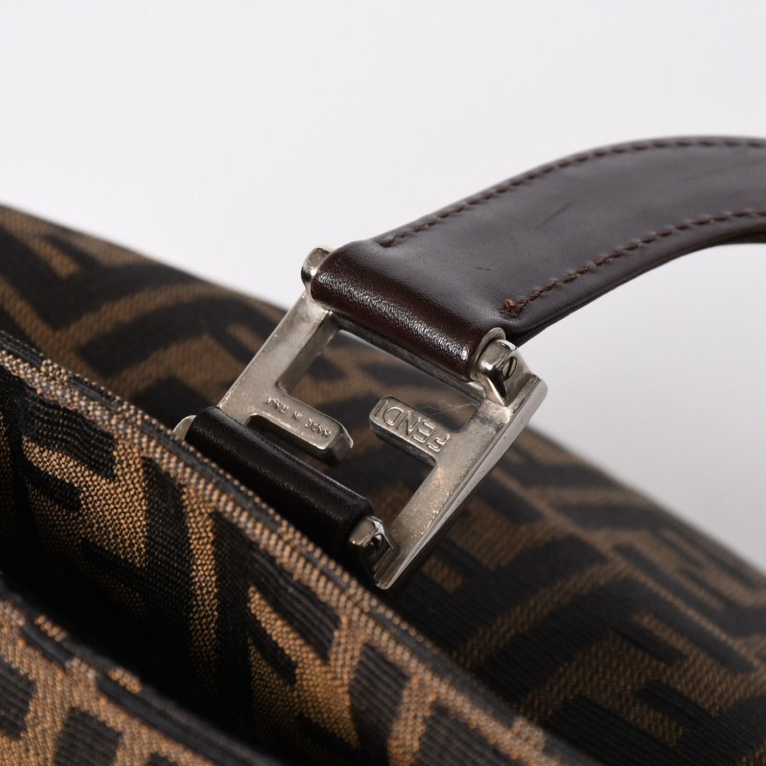 Fendi Tote Bag Zucca Pattern Canvas Leather Brown Silver — view 6
