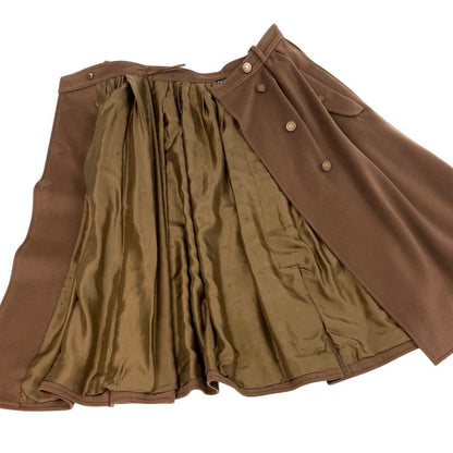 Chanel Store Heavy Melton Pleated Double Skirt CC Logo Button Brown — view 4