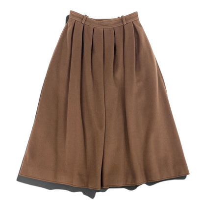 Chanel Store Heavy Melton Pleated Double Skirt CC Logo Button Brown — view 3