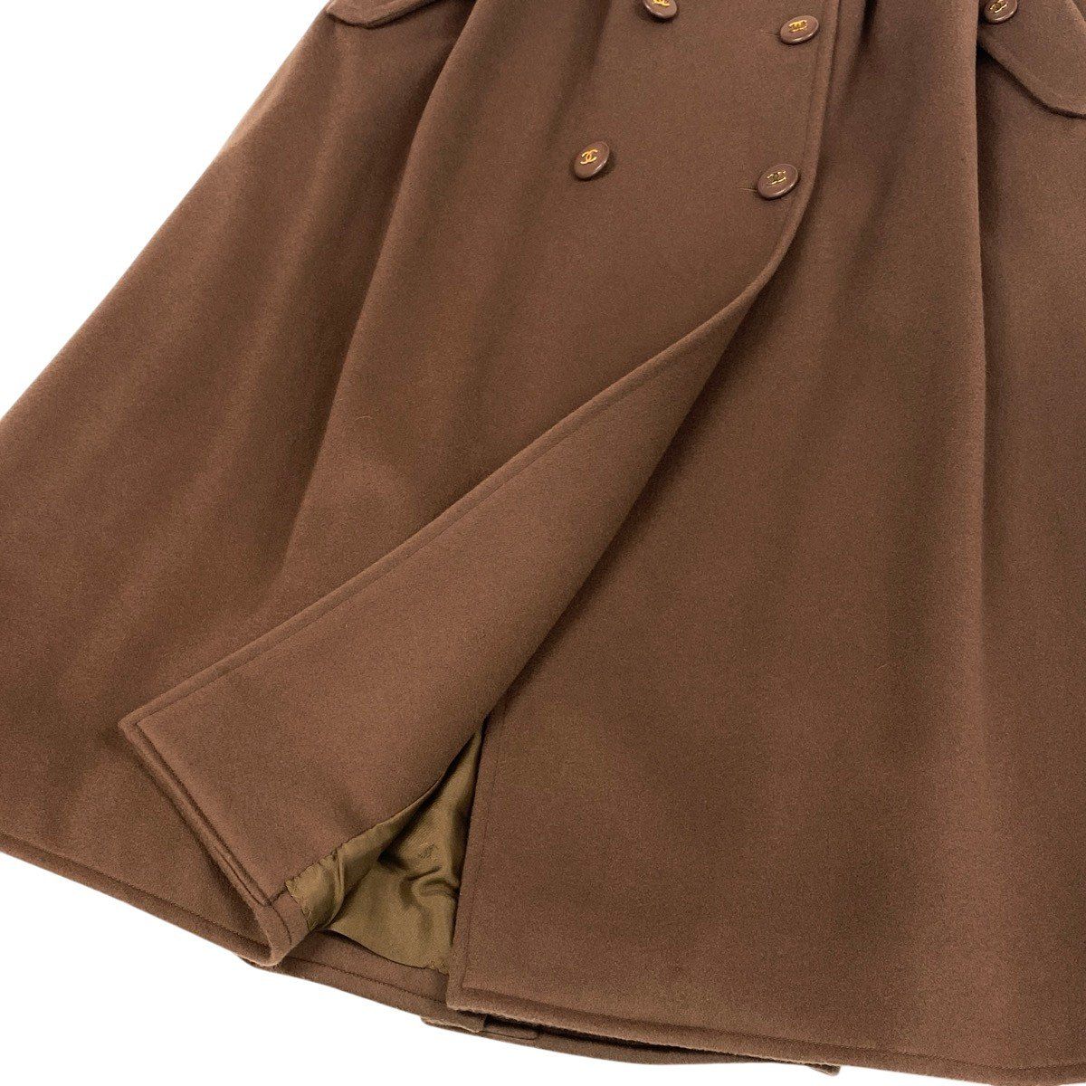 Chanel Store Heavy Melton Pleated Double Skirt CC Logo Button Brown — view 6