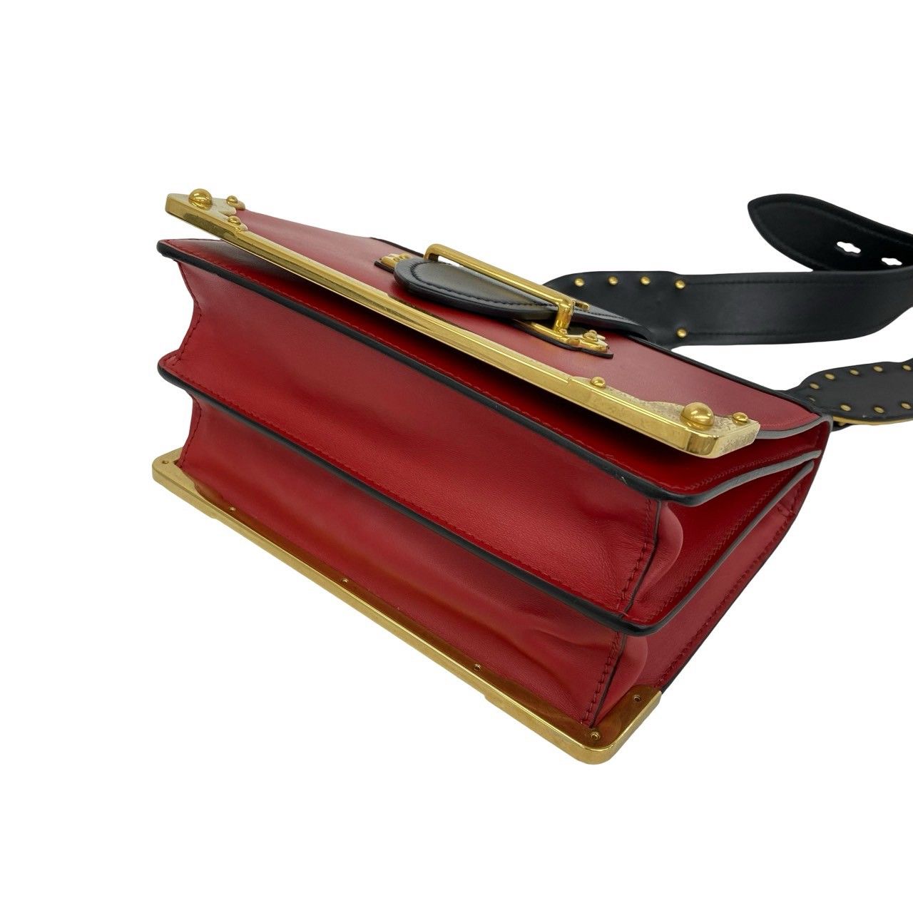Prada Cahier Logo Leather Shoulder Bag Pochette Crossbody Red Black — view 8