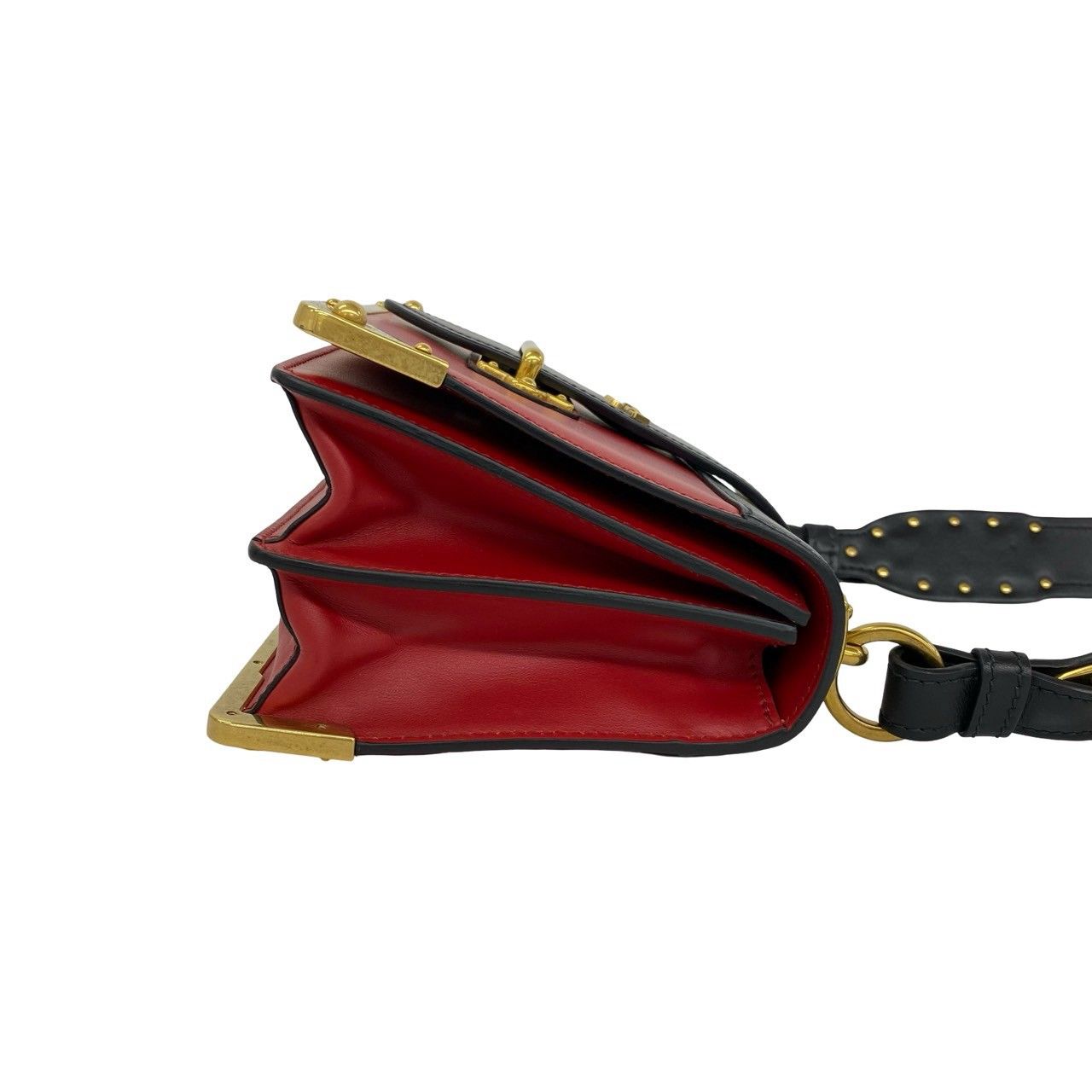 Prada Cahier Logo Leather Shoulder Bag Pochette Crossbody Red Black — view 6