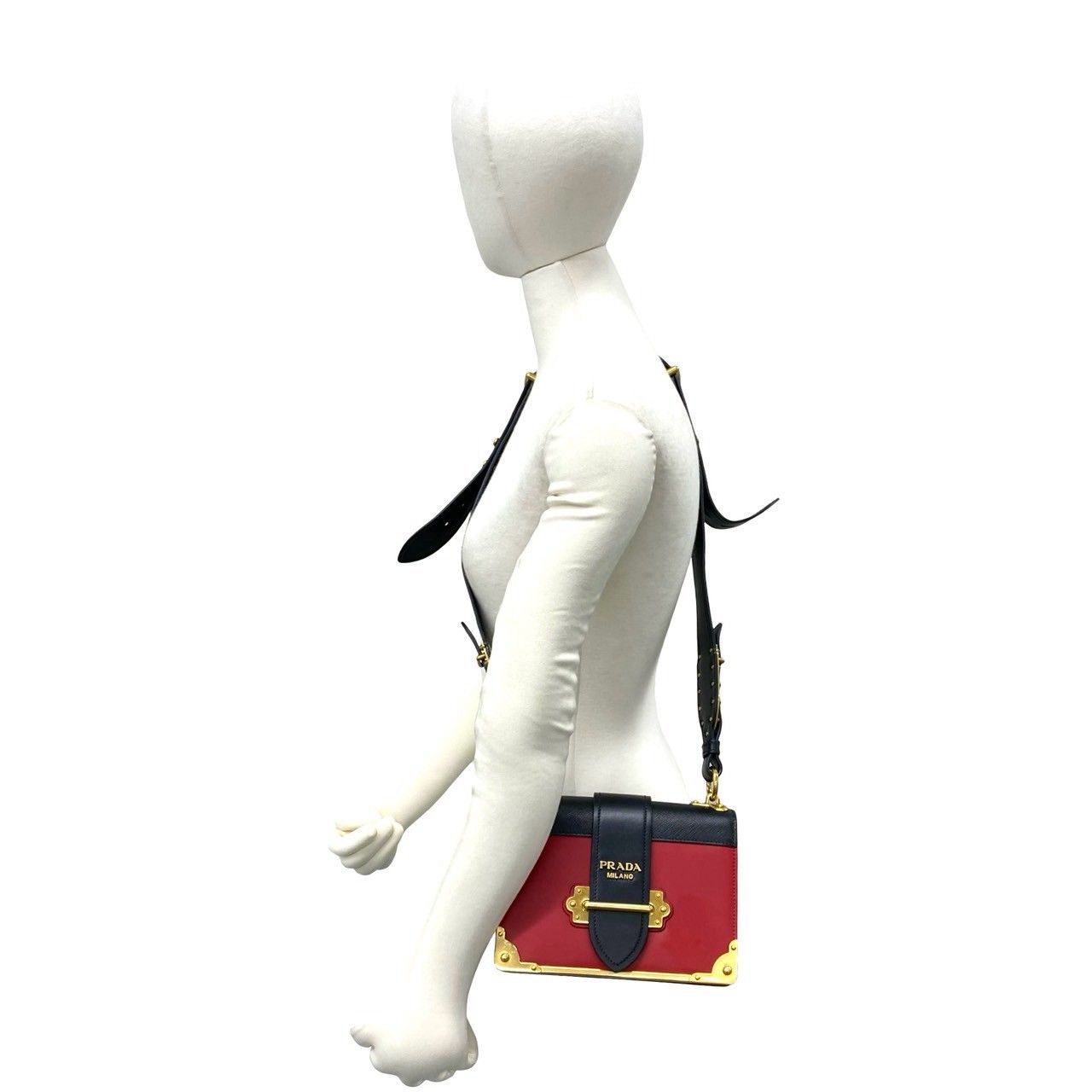 Prada Cahier Logo Leather Shoulder Bag Pochette Crossbody Red Black — view 2