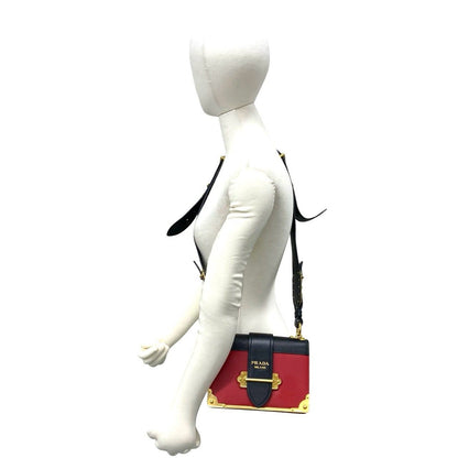 Prada Cahier Logo Leather Shoulder Bag Pochette Crossbody Red Black — view 2