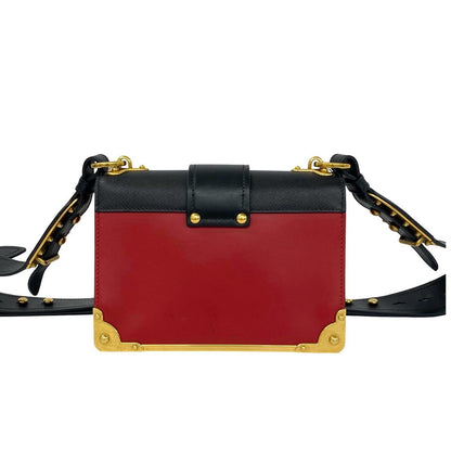 Prada Cahier Logo Leather Shoulder Bag Pochette Crossbody Red Black — view 3