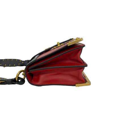 Prada Cahier Logo Leather Shoulder Bag Pochette Crossbody Red Black — view 5