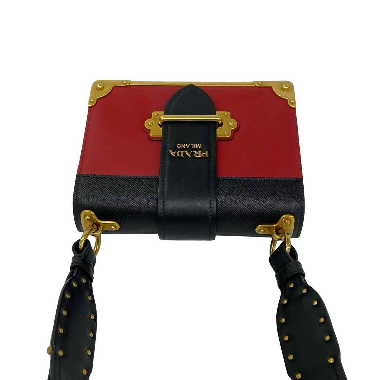 Prada Cahier Logo Leather Shoulder Bag Pochette Crossbody Red Black — view 4