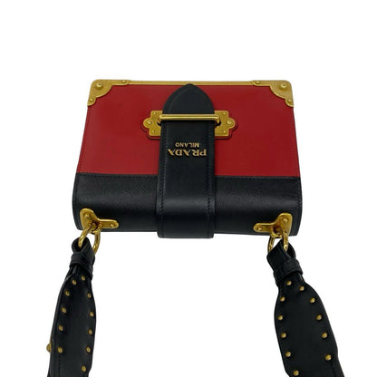 Prada Cahier Logo Leather Shoulder Bag Pochette Crossbody Red Black — view 4