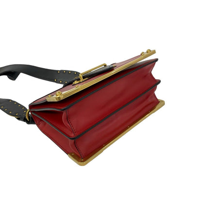 Prada Cahier Logo Leather Shoulder Bag Pochette Crossbody Red Black — view 7